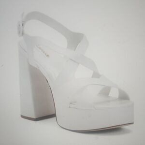 Larroude White Made In Brazil Bee Heeled Platform Slingback Sandals Size 6.5